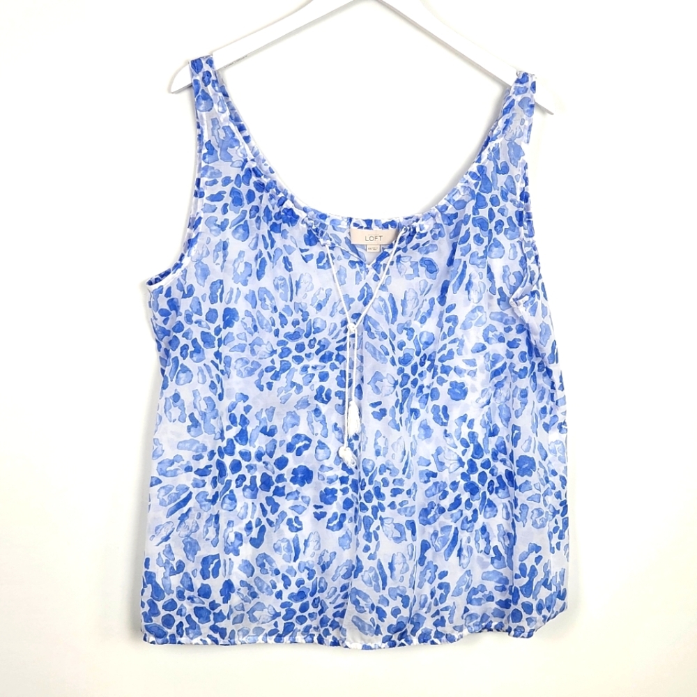 Ann Taylor LOFT Blue Print Sleeveless Drawstring Neckline Elastic Waistline XXL - Picture 1 of 8
